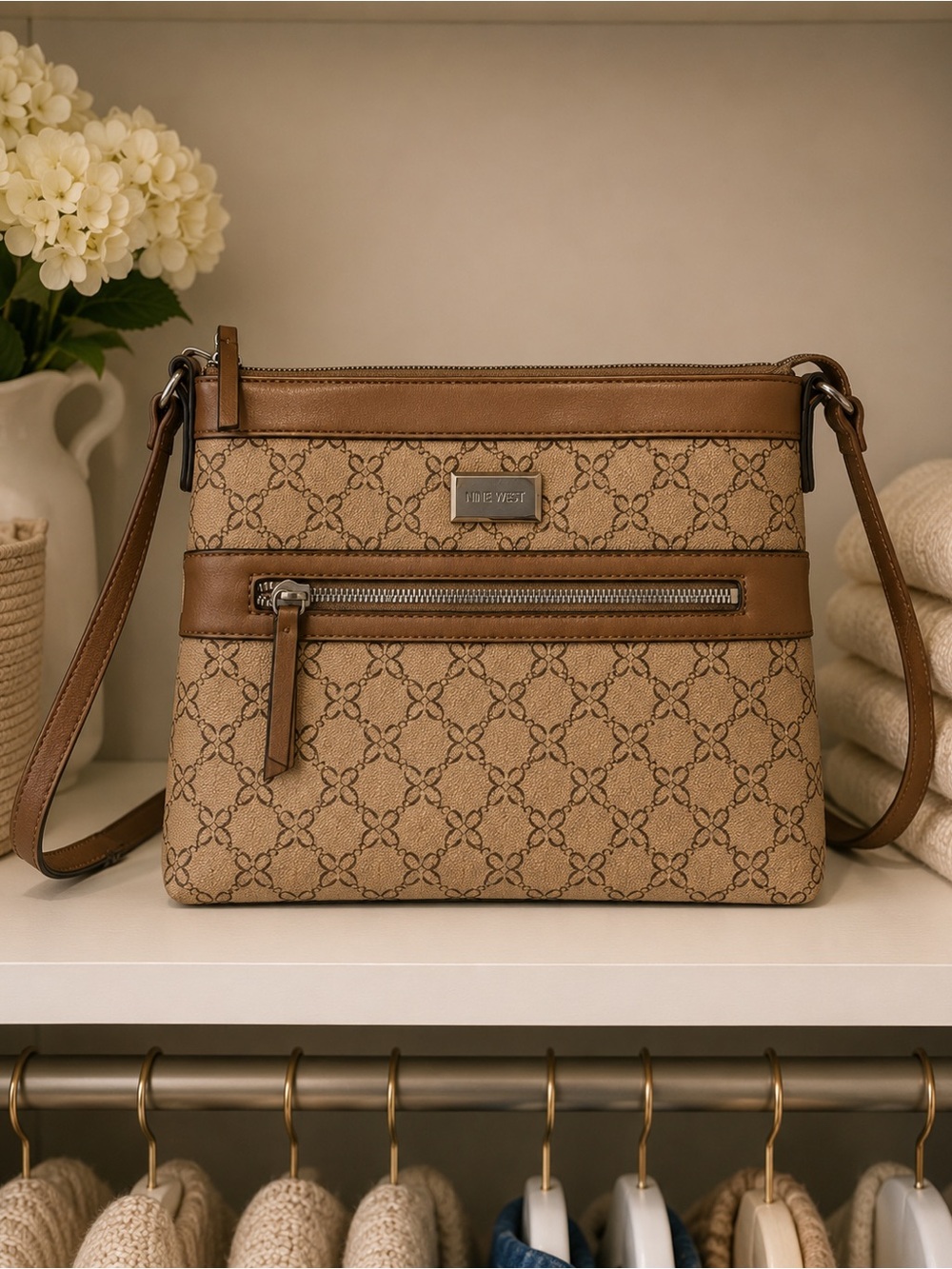 EUC Nine West Coralia Mini Sure Spring Mocha Tan Crossbody Bag